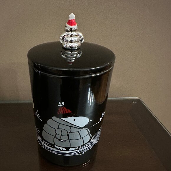 NEW Peanuts Christmas Snoopy with Silver Puffer Jacket Ceramic Canister Jar - Picture 4 of 5